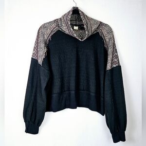 Free People At The Lodge Lightweight Boho Boxy Crop Sweater Black/Brown Small